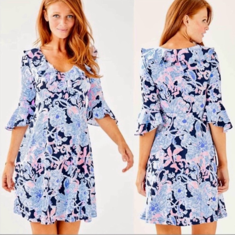 NWT Lilly Pulitzer Stirling Dress Size M - Bright Navy Print Amore Please
